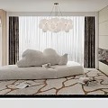 Modern Living Room Interior With Irregular-shaped Sofa Plush Cushions And Pendant Light