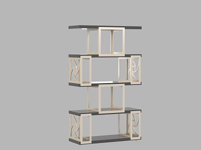 Modern Multi tiered Decorative Cabinet With Geometric Wooden Frame And Open Shelves 3d model