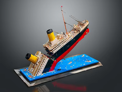 LEGO Titanic Ship Model Depicting Sinking Scene 3d model