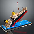LEGO Titanic Ship Model Depicting Sinking Scene 3d model