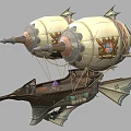 Fantasy Airship With White Balloon Decorative Emblem Propeller And Base Structure 3d model