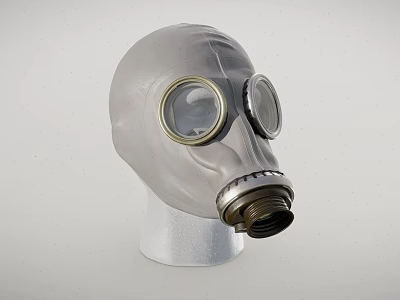 Gray Gas Mask With Round Glass Lenses And Metal Filter On Mannequin Head 3d model
