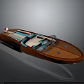 Luxury Red and Blue Yacht with Transparent Windshield and Comfortable Seats