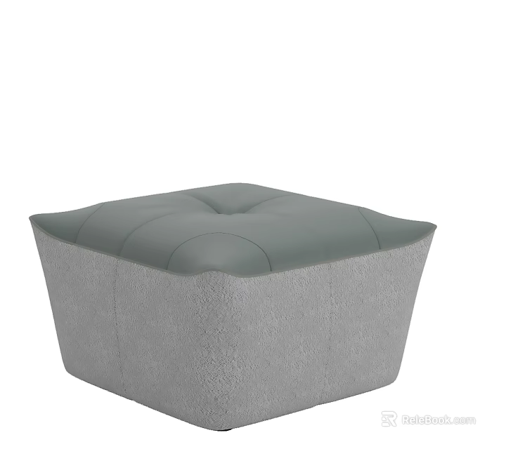 Modern Gray Square Ottoman With Soft Upholstered Cushion And Stylish Design 3d model 