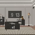 Modern Black TV Stand With Lamps And Wall Art In Living Room Setting