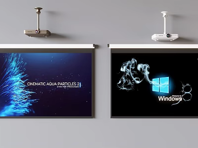 Projection Monitoring Setup With Hanging Projectors And Visual Display Screens 3d model