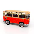 Red Toy Bus With Transparent Windows Wooden Roof And Black Wheels