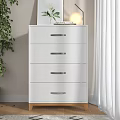 White Modern Chest of Drawers with Silver Handles and Green Plant Lamp on Top