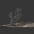Withered Tree Scene Model With Circular Platform Square Base And Blue Decorations