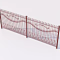 Red Wrought Iron Fence Gate With Wavy And Geometric Patterns Double Door Design