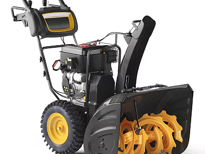 Agricultural Snow Blower Equipment With Black Body Yellow Wheels And Rotating Auger Blades 3d model