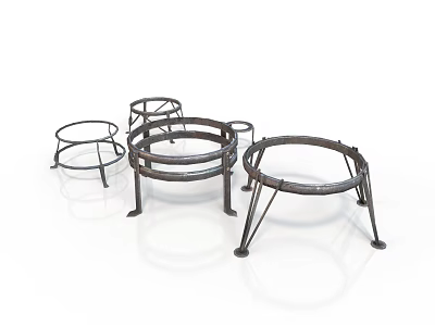Black Metal Circular Equipment Stands With Ring Structure And Sturdy Support Legs 3d model