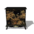 Chinese Style Black Hallway Console Cabinet with Gold Patterns Carvings and Drawers