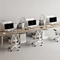 Modern Office Workstation Desk With Computers Ergonomic Chairs And Storage Cabinets 3d model
