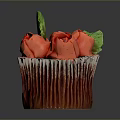 Colorful Cupcake With Red Rose Decorations And Green Leaf On Top