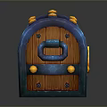 Decorative Blue And Brown Household Chest With Yellow Rivets And Lock
