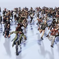Large Group of People Walking Together on White Background Scene