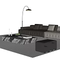 Modern Leather Sofa And Marble Coffee Table Set With Floor Lamp Ottoman And Striped Rug