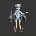 Blue Haired Anime Style 3D Game Character In Sailor Uniform Holding Weapon With Red Shoes