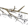 Rustic Tree Branch Chandelier With White Rope And Hanging Glass Bulbs
