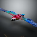 Colorful Metallic Mechanical Bird With Blue Red Green Wings In Flight
