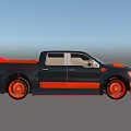 Black and Orange Custom Pickup Truck With Sporty Body Kit and Alloy Wheels