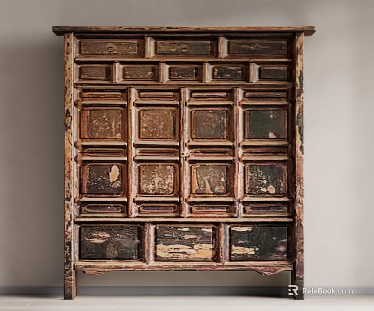 Antique Style Wooden Decorative Cabinet With Distressed Paint And Storage Compartments 3d model 