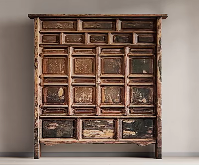 Antique Style Wooden Decorative Cabinet With Distressed Paint And Storage Compartments 3d model