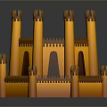 Vibrant Orange Castle Model With Multiple Towers Spires And Wall Structure
