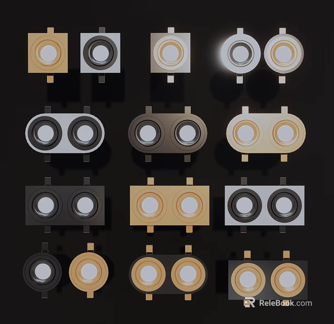 Various Styles Downlights and Spotlights with Black Beige White Color Options 3d model 