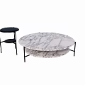 Modern Double Layer Marble Circular Coffee Table With Black Metal Legs And Side Table 3d model
