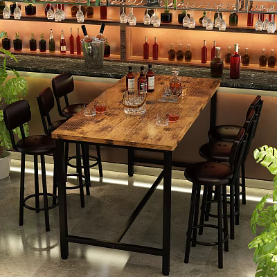 Industrial wind bar bar table and chair combination 3d model