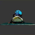Frog Like Aquatic Animal With Fish Tail Sitting On Blue Lily Pad Holding Blue Bubble