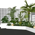 Lush Trees In Outdoor Garden With Green Plants White Lattice Walls And Planters