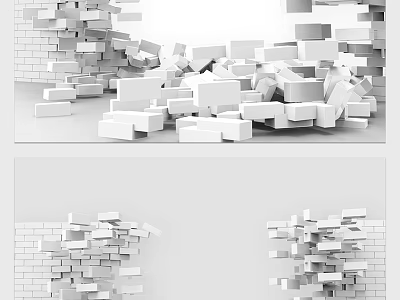 Modern Wall Design Featuring White 3D Blocks in Creative Arrangement with Brick Background 3d model