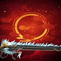 Mythical Flying Dragon With White Mane And Black Scales On Red Cloudy Background