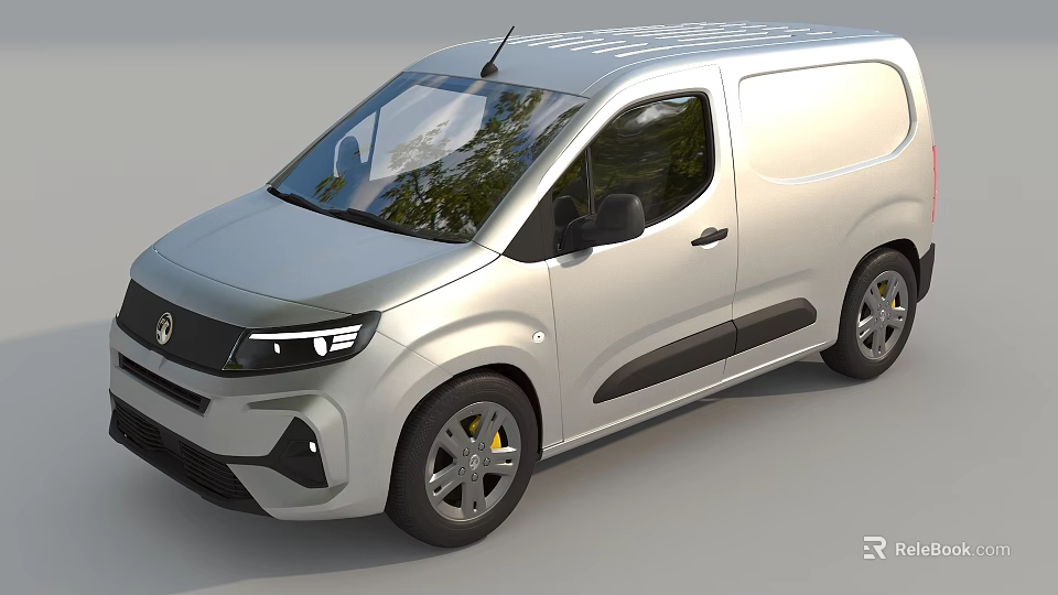 Silver Compact Cargo Van Exterior Featuring Roof Rack And Windows 3d model 