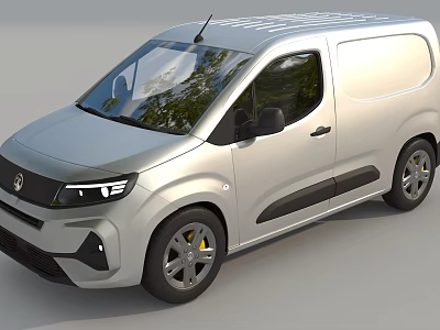 Silver Compact Cargo Van Exterior Featuring Roof Rack And Windows 3d model
