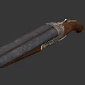 Vintage Shotgun With Engraved Metal Double Barrel And Wooden Stock