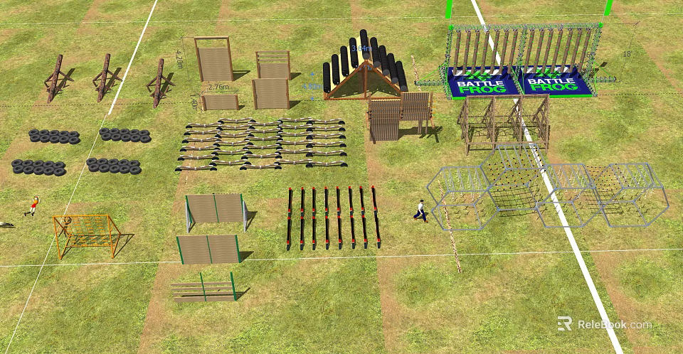 Various Outdoor Sports Training Equipment Including Obstacle Frames Climbing Structures And Poles 3d model 