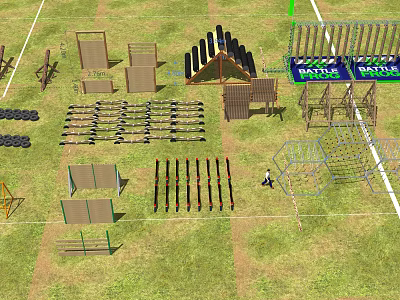 Various Outdoor Sports Training Equipment Including Obstacle Frames Climbing Structures And Poles 3d model