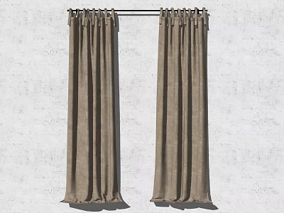 Brown Velvet Curtains Hanging On Rod With Pleated Design For Home Decor 3d model