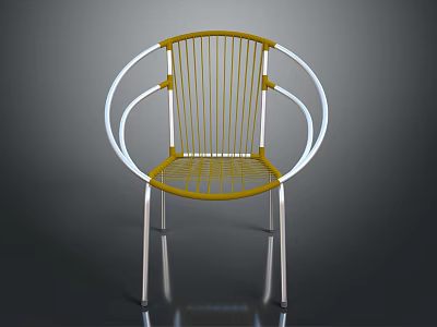 Modern Yellow Wire Chair With White Circular Armrests And Silver Metal Legs 3d model