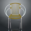 Modern Yellow Wire Chair With White Circular Armrests And Silver Metal Legs