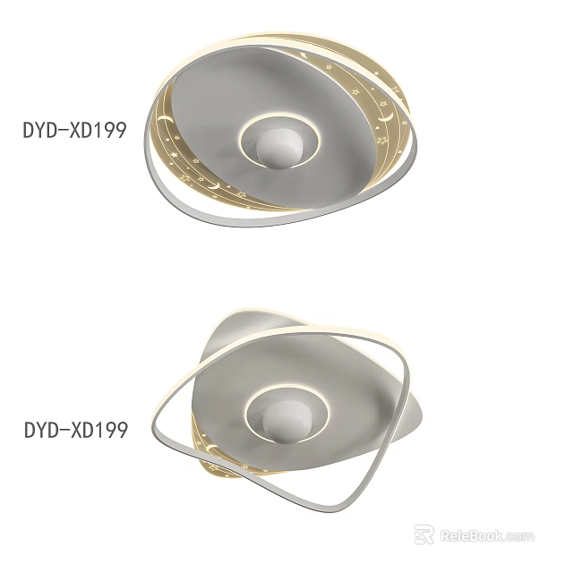 Modern Stylish Ceiling Light With Circular Ring Design And White Gold Decorative Accents 3d model