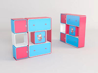 Modern Pink Blue Entryway Cabinet and Side Cabinet with Drawers and Open Compartments 3d model