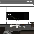 Modern Living Room Interior With TV Wall White Cabinets Sofa Coffee Table And Green Plant