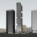 Modern High Rise Office Building With Glass Curtain Wall And Urban Street Greenery