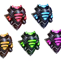 Black Shoulder Armor Pieces With Colorful Glowing Stripes In Various Colors