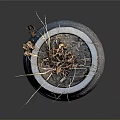 Wilted Dried Grass Plant in Textured Clay Pot on Neutral Gray Background